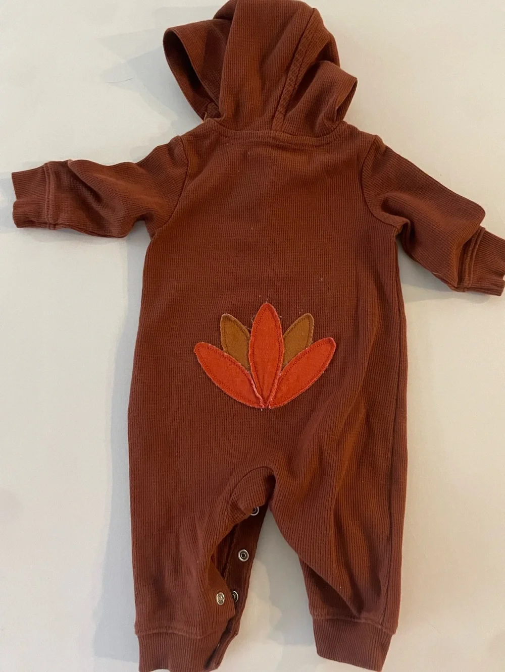Carters Baby 3M Thanksgiving Turkey Hooded Waffle‎ Knit Jumpsuit Brown Romper